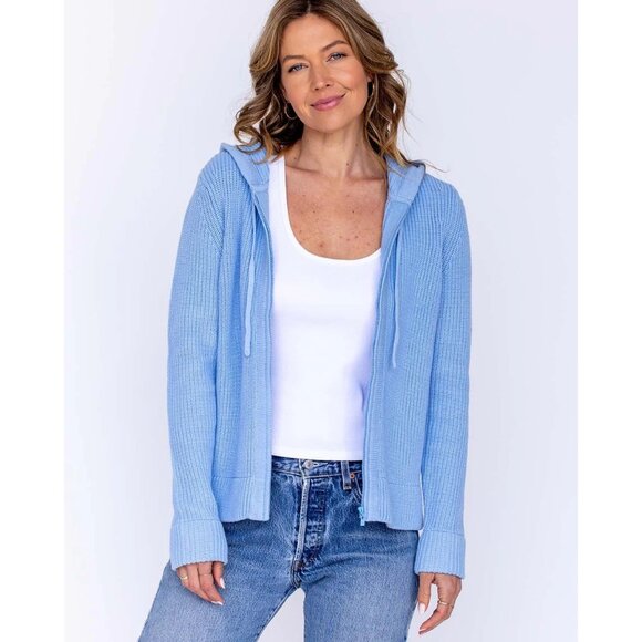 Pura Cashmere supima Cotton Fisherman Hoodie sweater full zip size XL lt blue - Picture 6 of 8